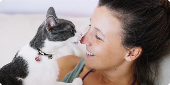 Cat licking woman